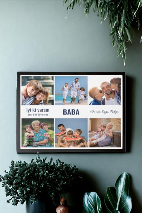 Eşe Babalar Günü Sürprizi Kolaj Dikdörtgen Çerçeve