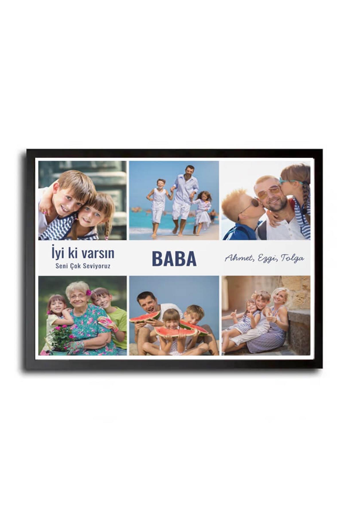 Eşe Babalar Günü Sürprizi Kolaj Dikdörtgen Çerçeve