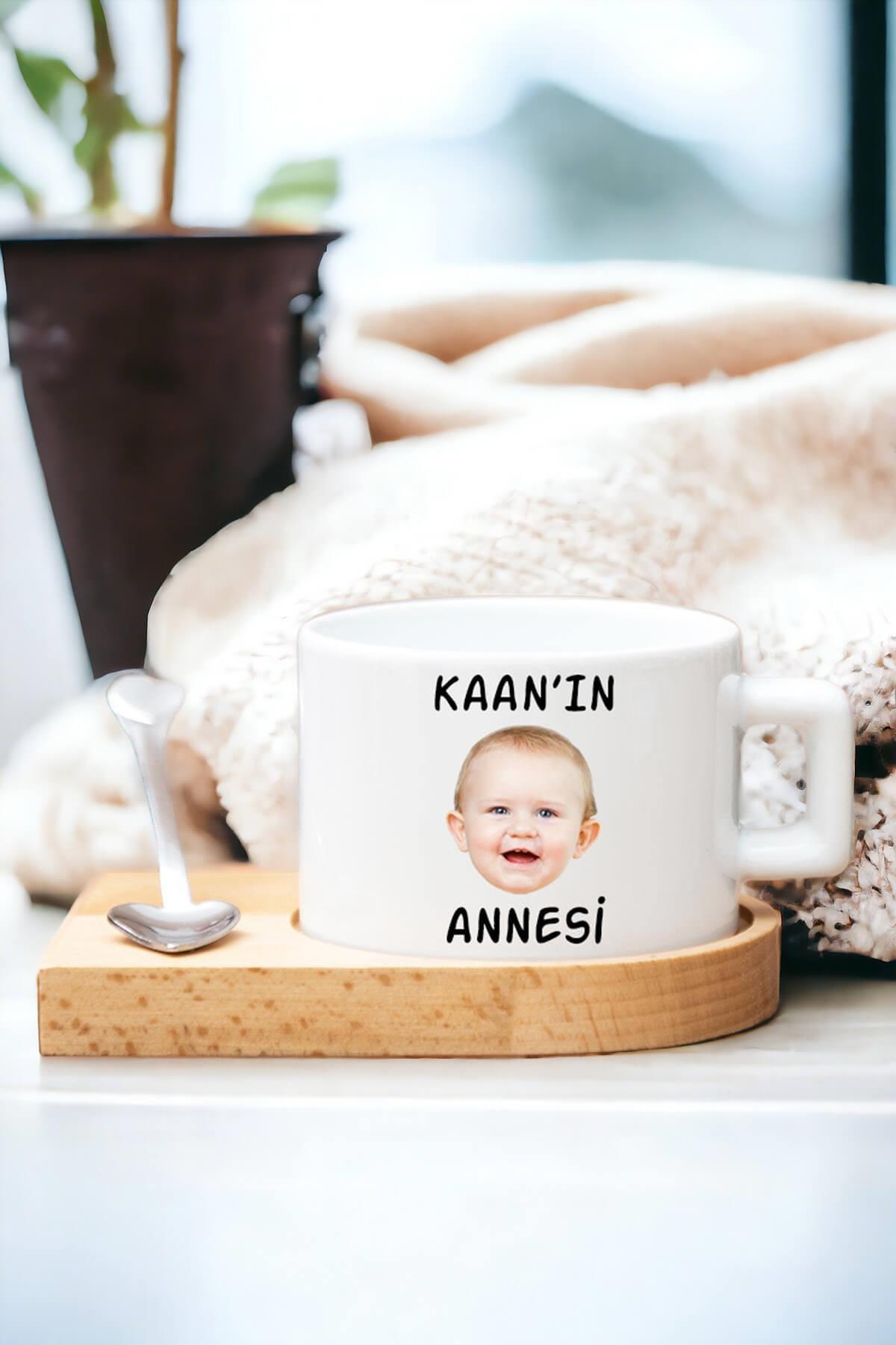 Eşe İlk Anneler Günü Hediyesi Fotoğraflı Ahşap Altlıklı Fincan