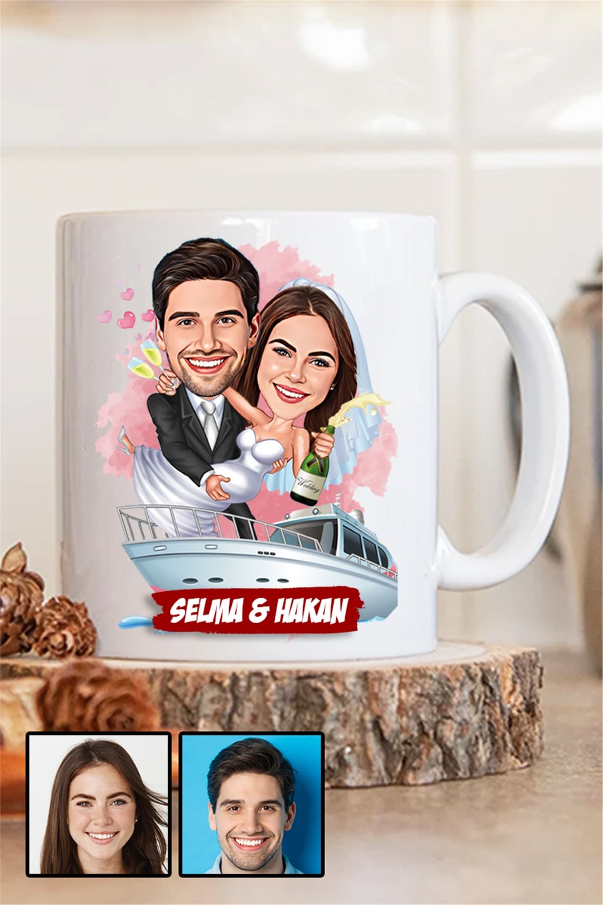 Eşe Komik Hediye Gelin Damat Temalı Karikatürlü Beyaz Kupa Bardak