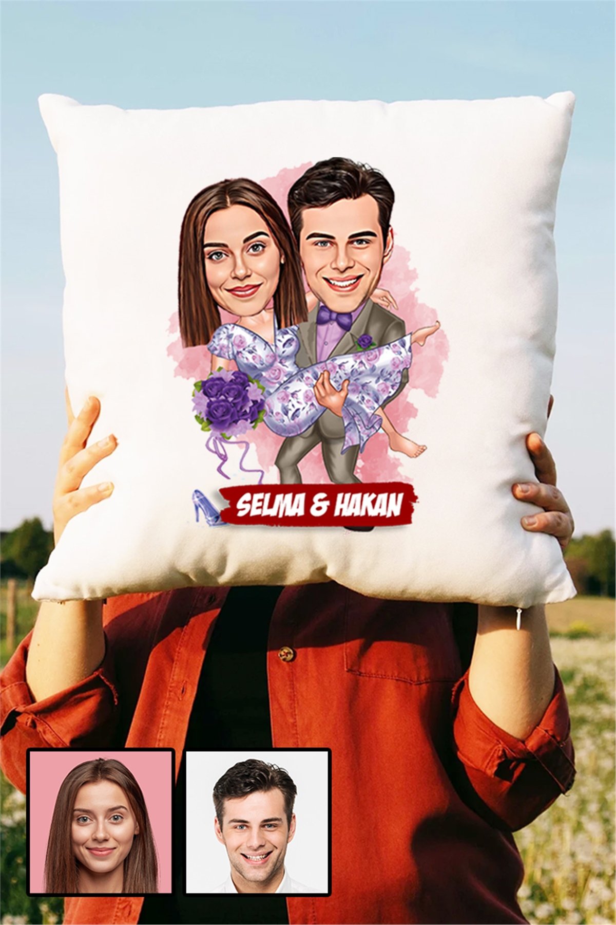 Eşe Romantik Hediye Karikatürlü Yastık