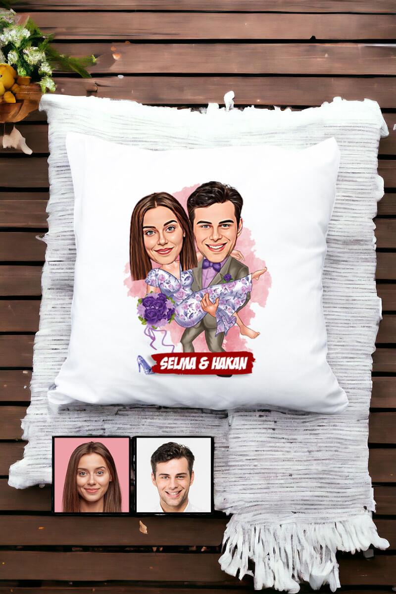 Eşe Romantik Hediye Karikatürlü Yastık