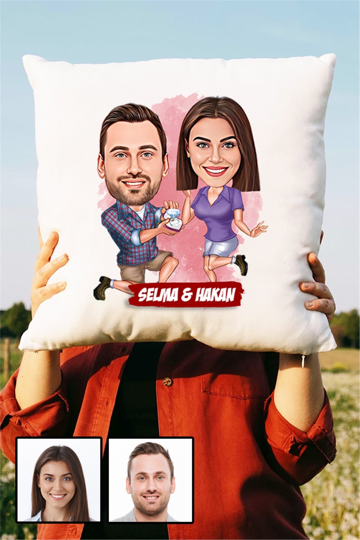 Eşe Yıldönümü Hediyesi Karikatürlü Yastık