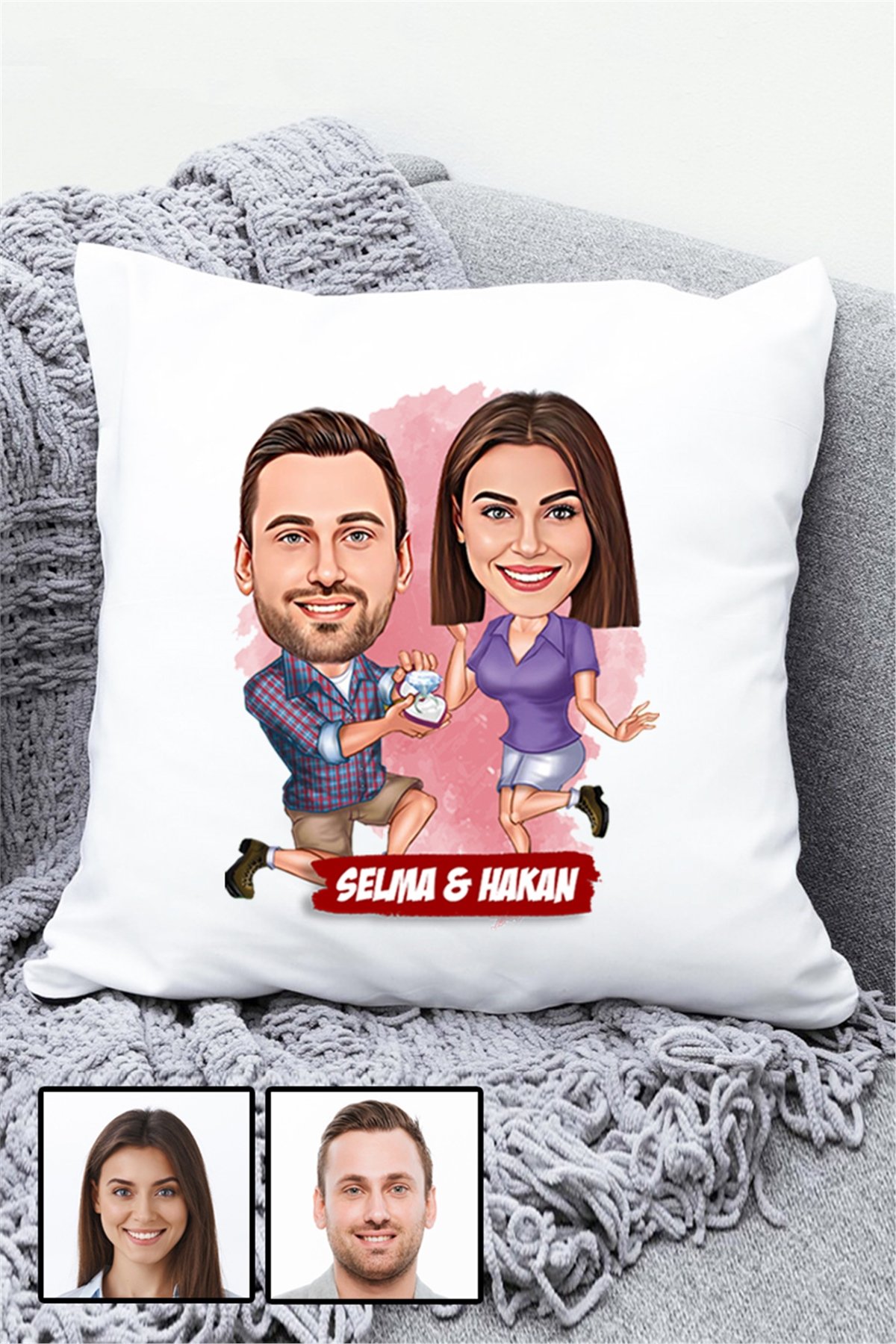 Eşe Yıldönümü Hediyesi Karikatürlü Yastık