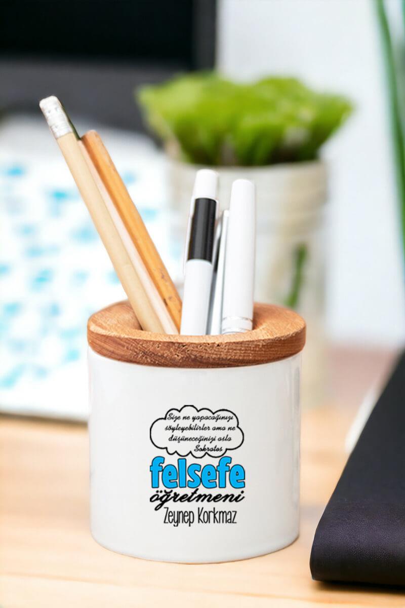 Felsefe Öğretmeni Ahşap Kapaklı Kalemlik
