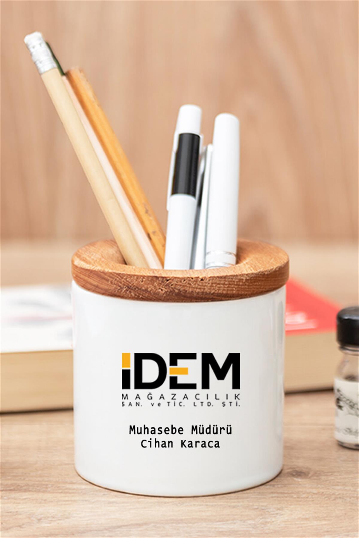 Firmalara Özel Şirket Logolu Ahşap Altlıklı Fincan ve Kalemlik