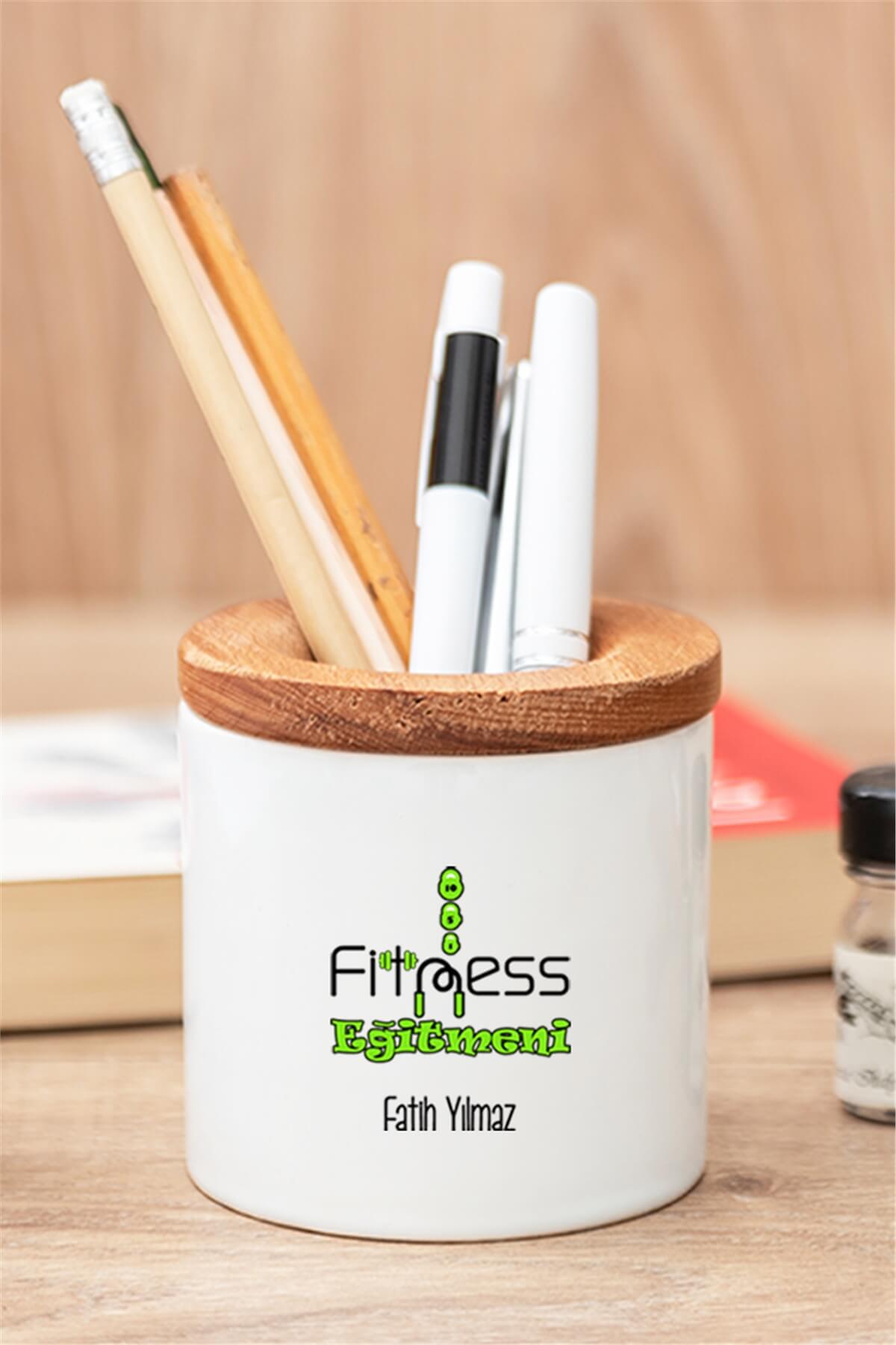Fitness Eğitmeni Ahşap Kapaklı Kalemlik