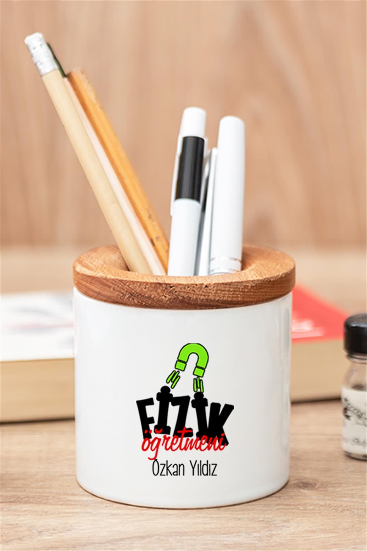 Fizik Öğretmeni Ahşap Kapaklı Kalemlik