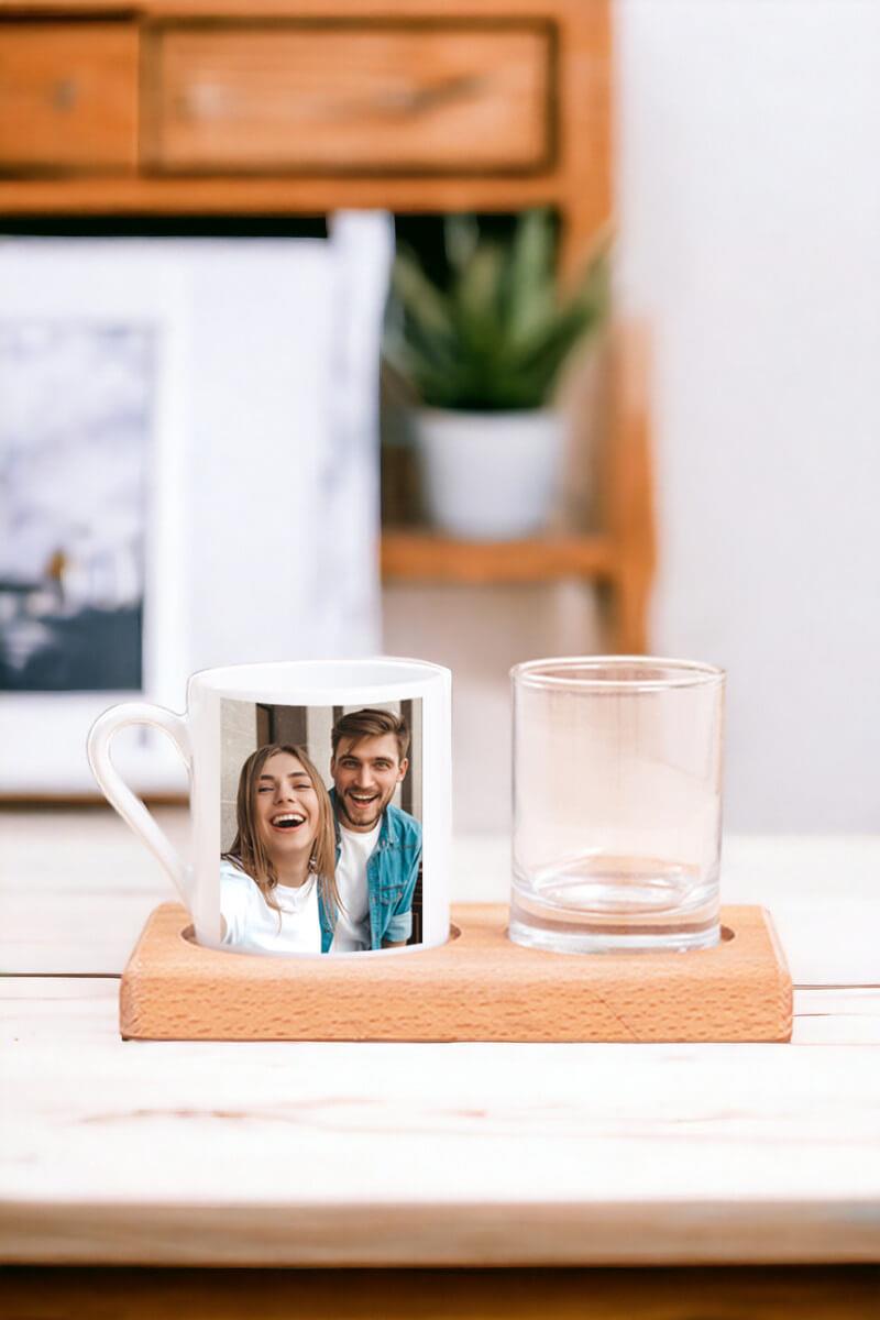 Fotoğraflı Ahşap Sunumlu Türk Kahvesi Fincanı