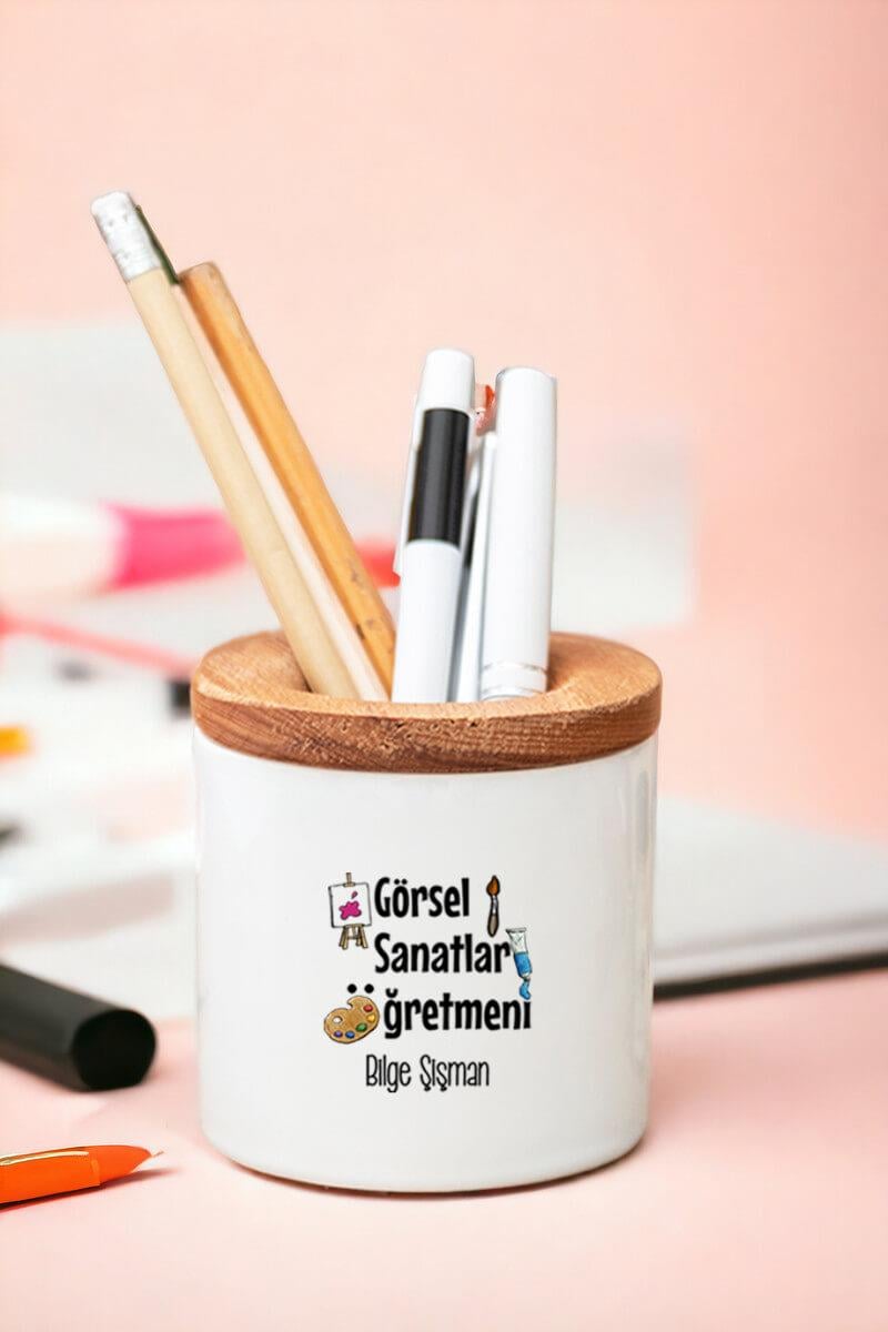 Görsel Sanatlar Öğretmeni Ahşap Kapaklı Kalemlik