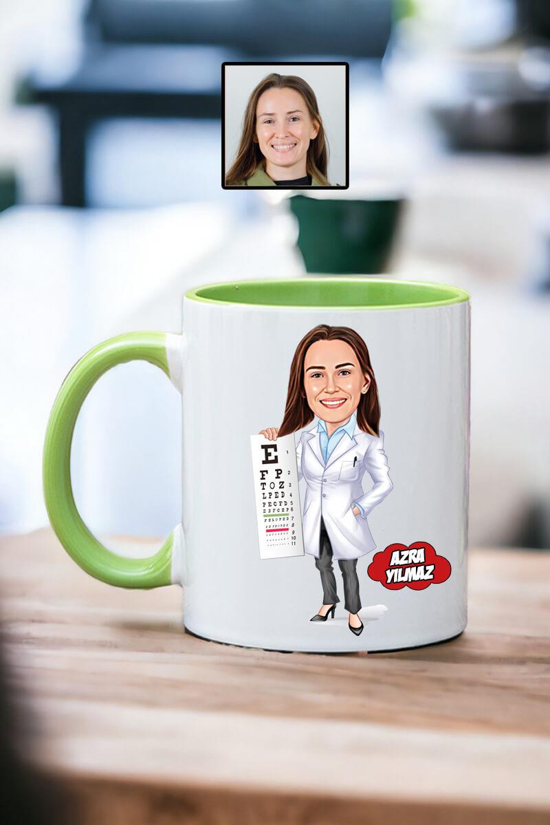 Göz Doktoruna Hediye Kadın Göz Doktoru Karikatürlü Kupa Bardak