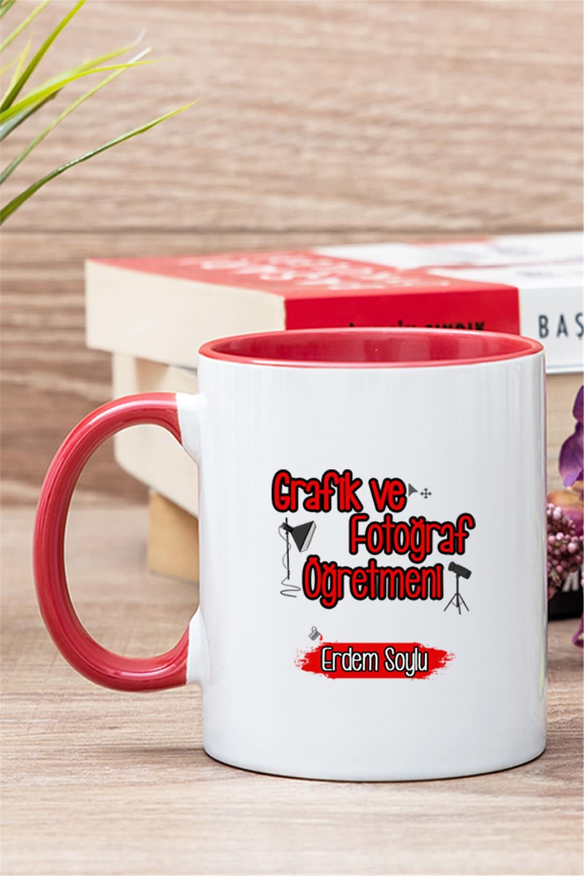 Grafik ve Fotoğraf Öğretmeni İçi Renkli Kupa Bardak