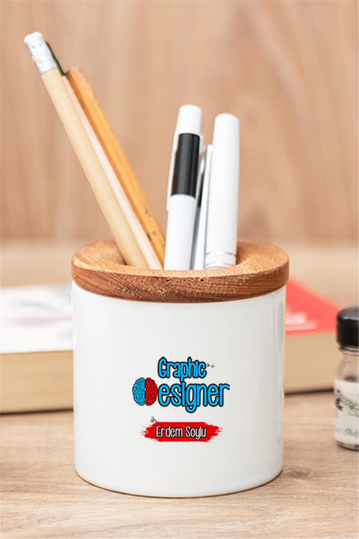 Grafiker Ahşap Kapaklı Kalemlik