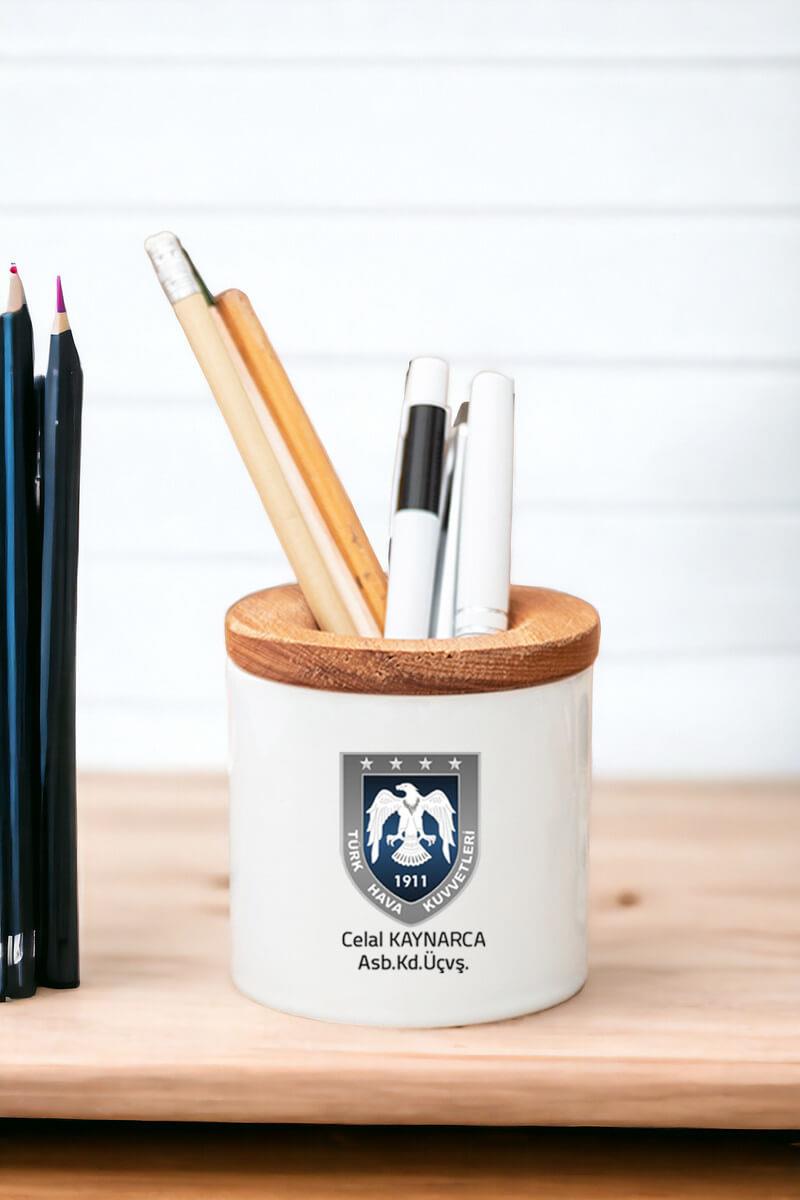 Hava Kuvvetleri Ahşap Kapaklı Kalemlik