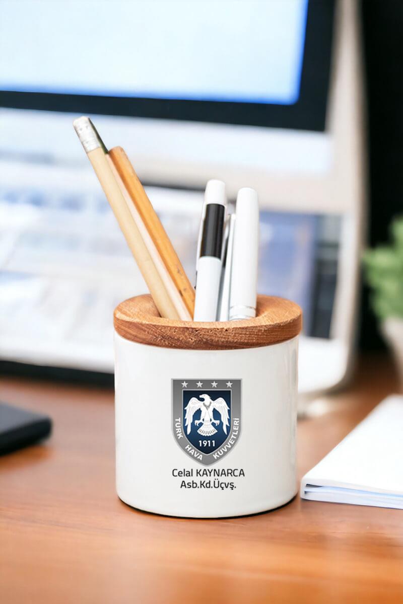 Hava Kuvvetleri Ahşap Kapaklı Kalemlik