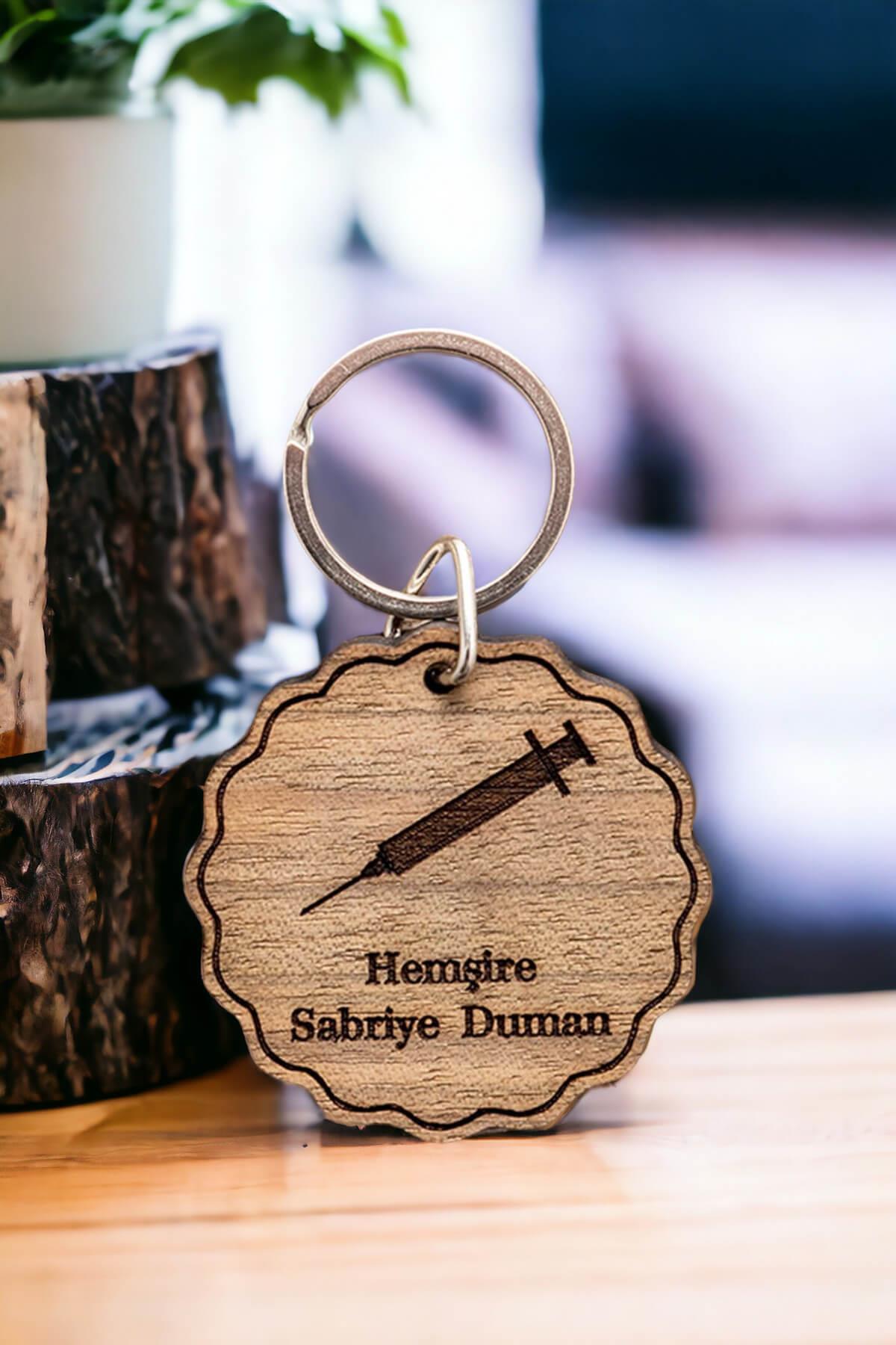 Hemşirelere Hediye Kişiye Özel Lazer Kesim Ahşap Anahtarlık