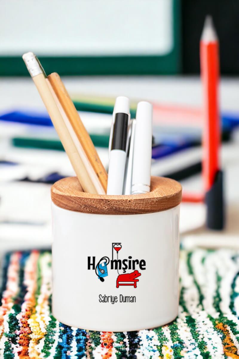 Hemşire Ahşap Kapaklı Kalemlik