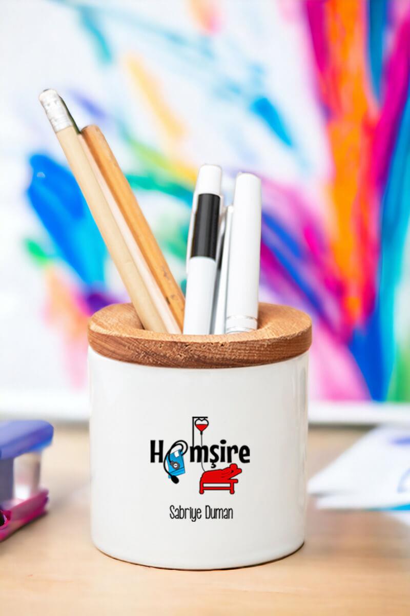 Hemşire Ahşap Kapaklı Kalemlik