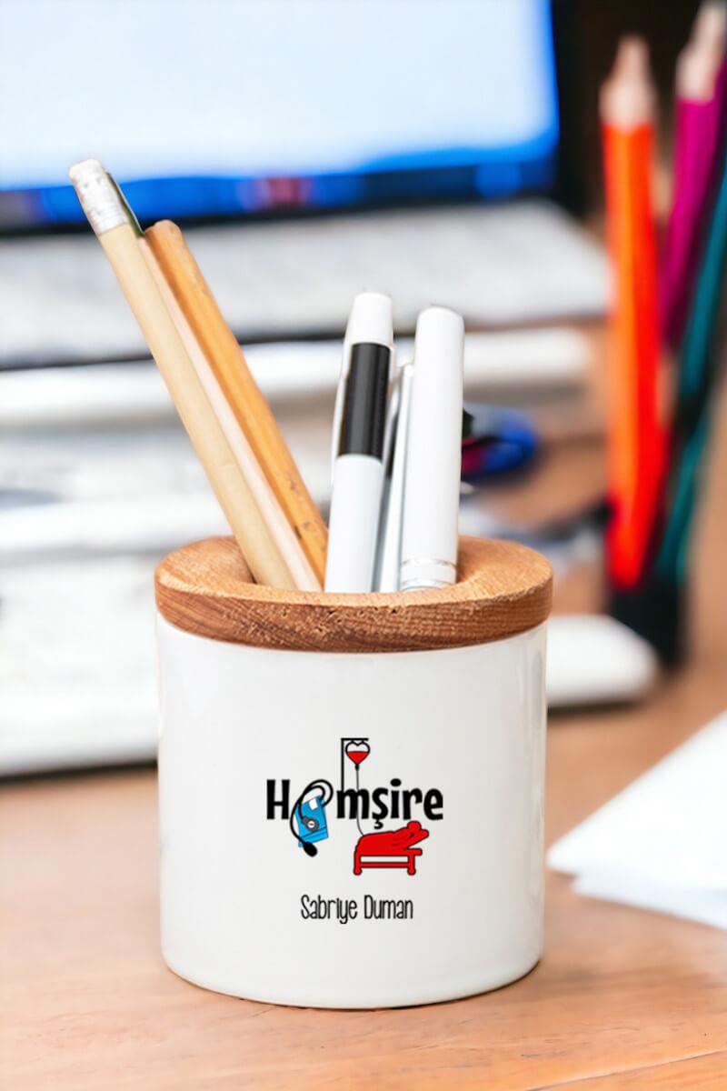 Hemşire Ahşap Kapaklı Kalemlik