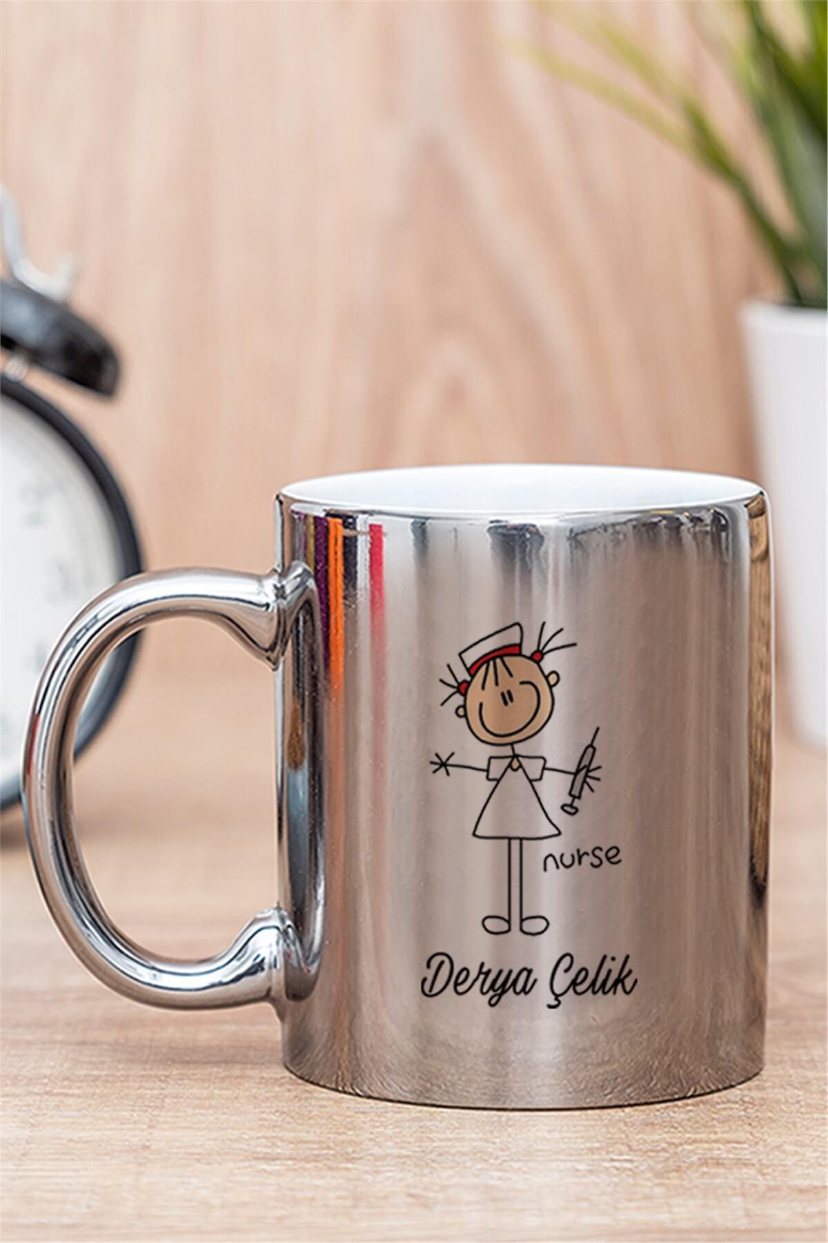 Hemşire Karikatürü Gold - Silver Kupa Bardak
