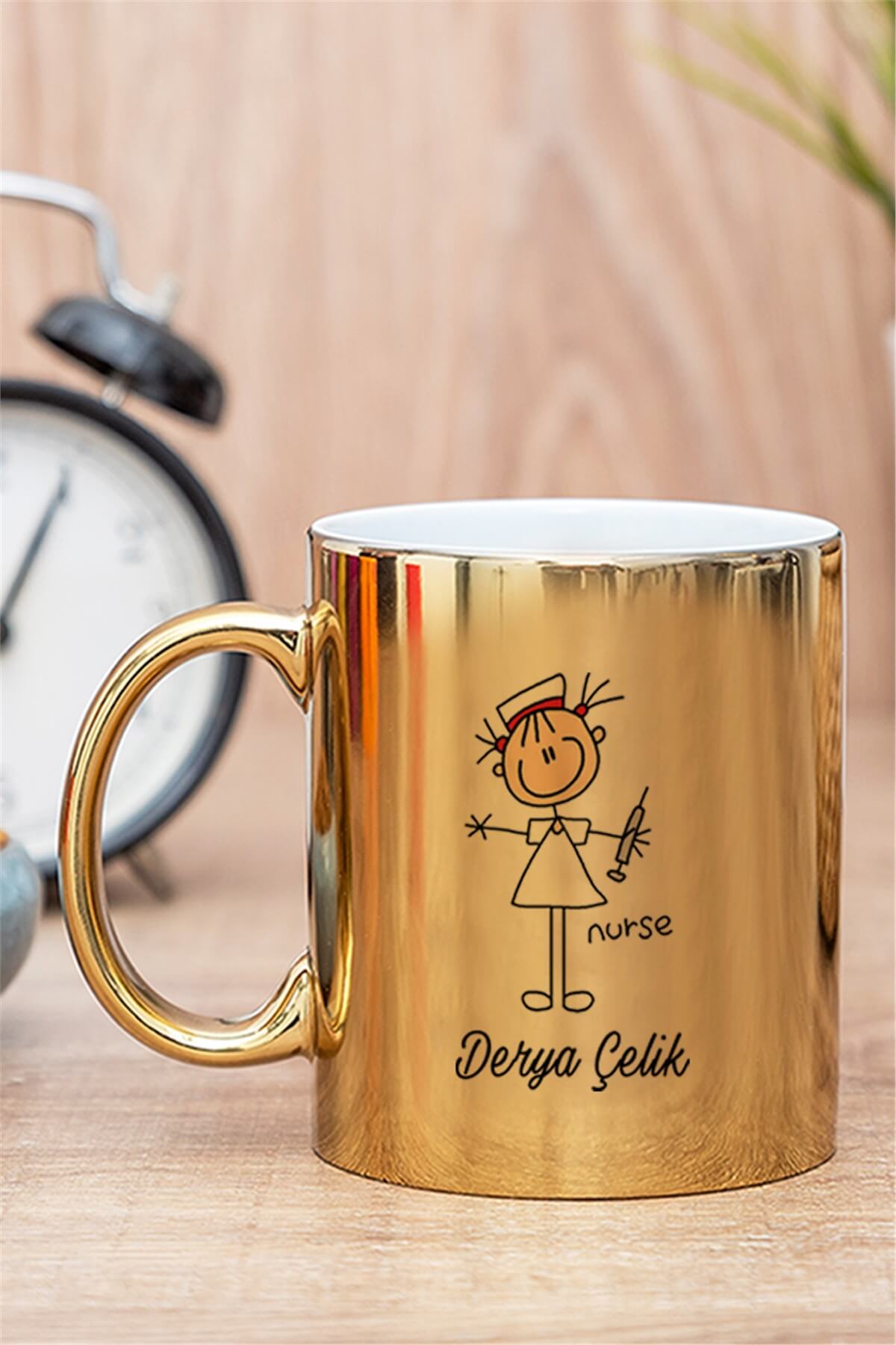 Hemşire Karikatürü Gold - Silver Kupa Bardak