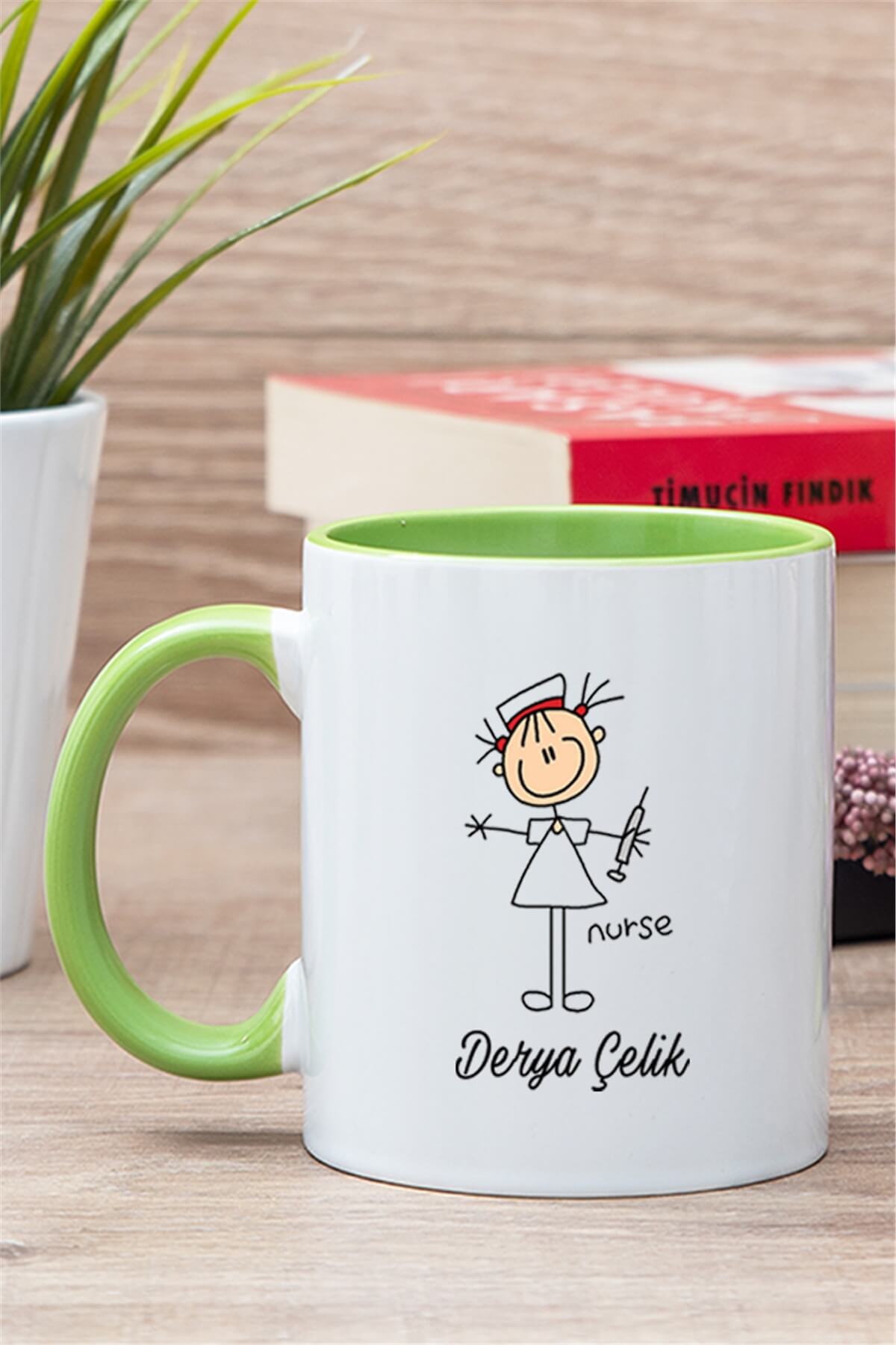 Hemşire Karikatürü İçi Renkli Kupa Bardak