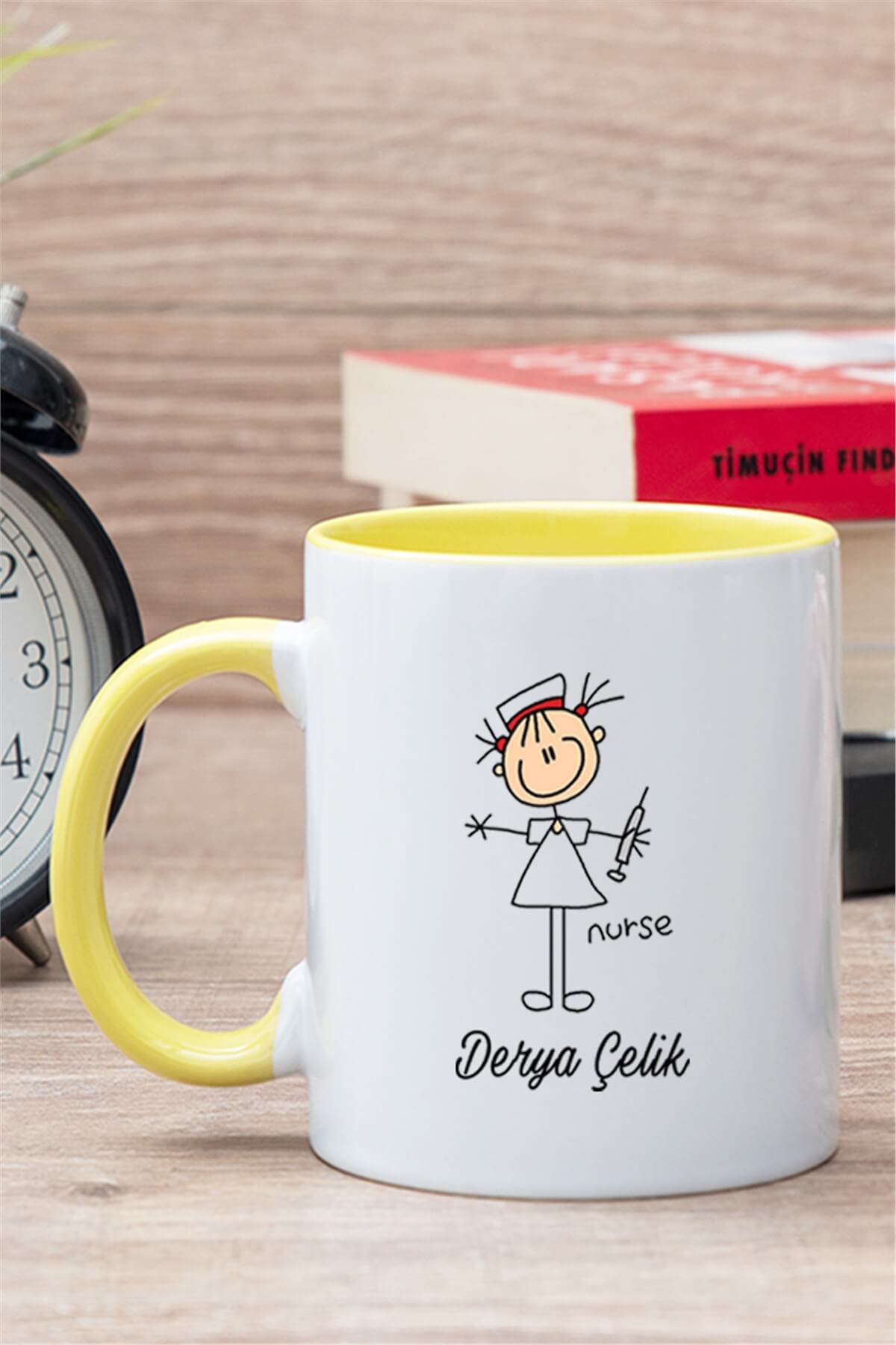 Hemşire Karikatürü İçi Renkli Kupa Bardak
