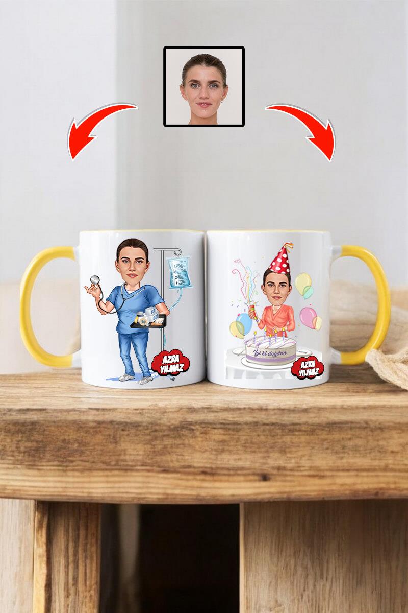 Hemşireye Doğum Günü Hediyesi Karikatürlü Kupa Bardak