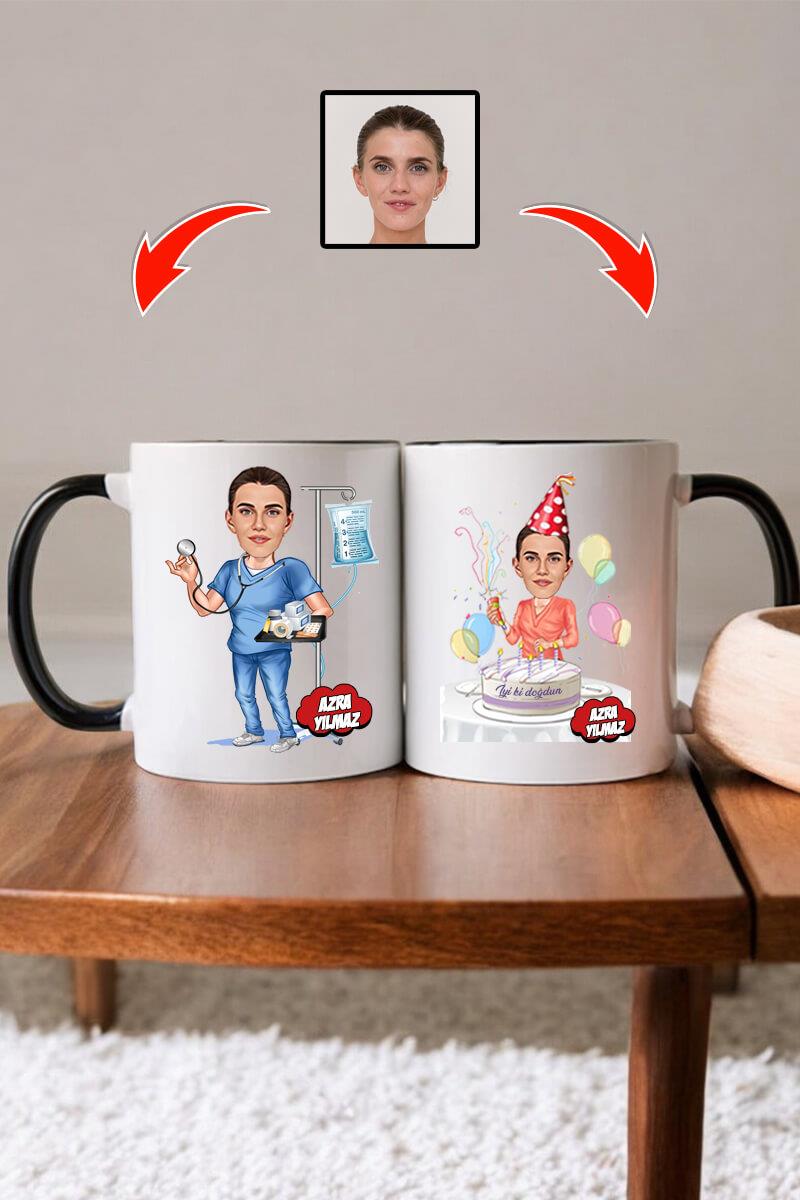 Hemşireye Doğum Günü Hediyesi Karikatürlü Kupa Bardak