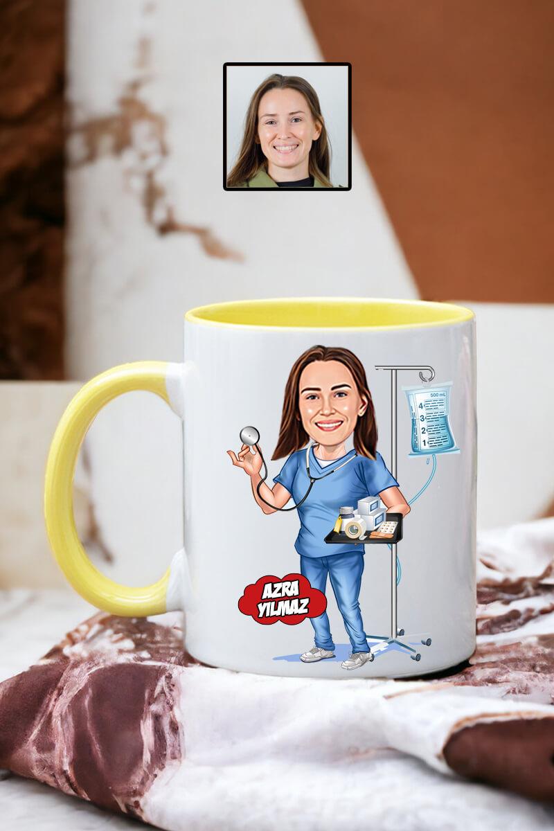 Hemşireye Hediye Hemşire Karikatürlü Kişiye Özel Kupa Bardak