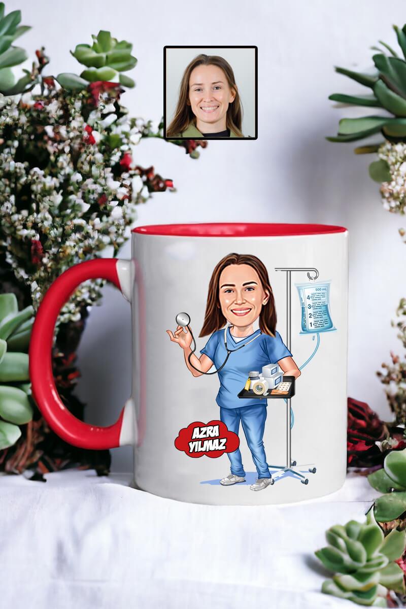 Hemşireye Hediye Hemşire Karikatürlü Kişiye Özel Kupa Bardak
