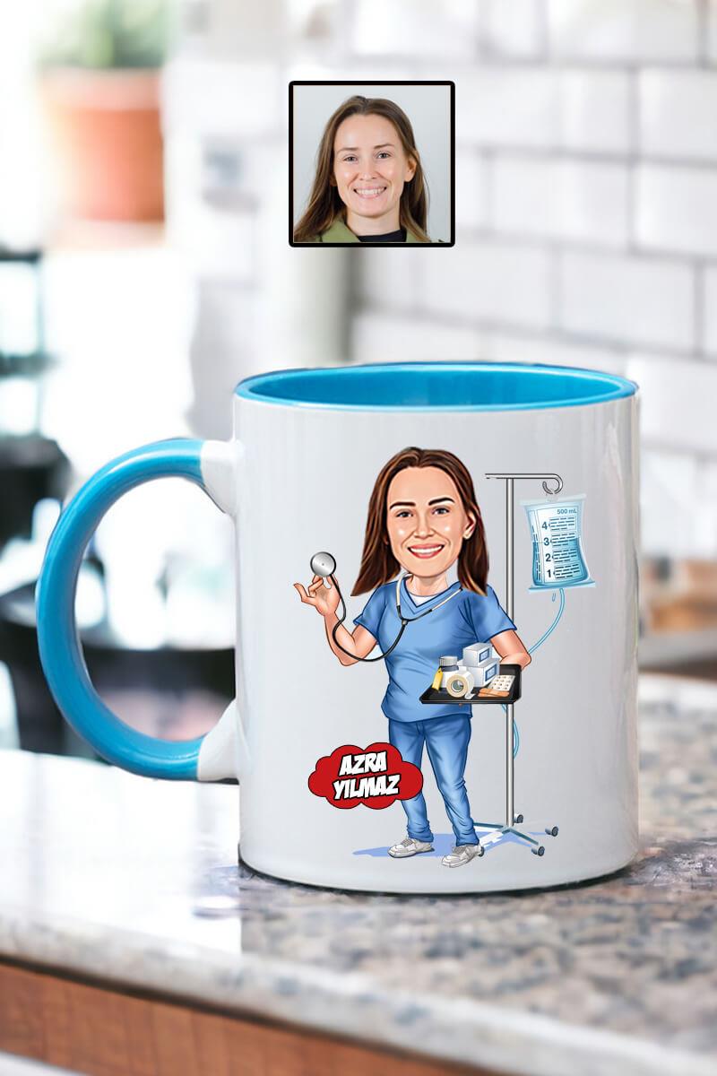 Hemşireye Hediye Hemşire Karikatürlü Kişiye Özel Kupa Bardak