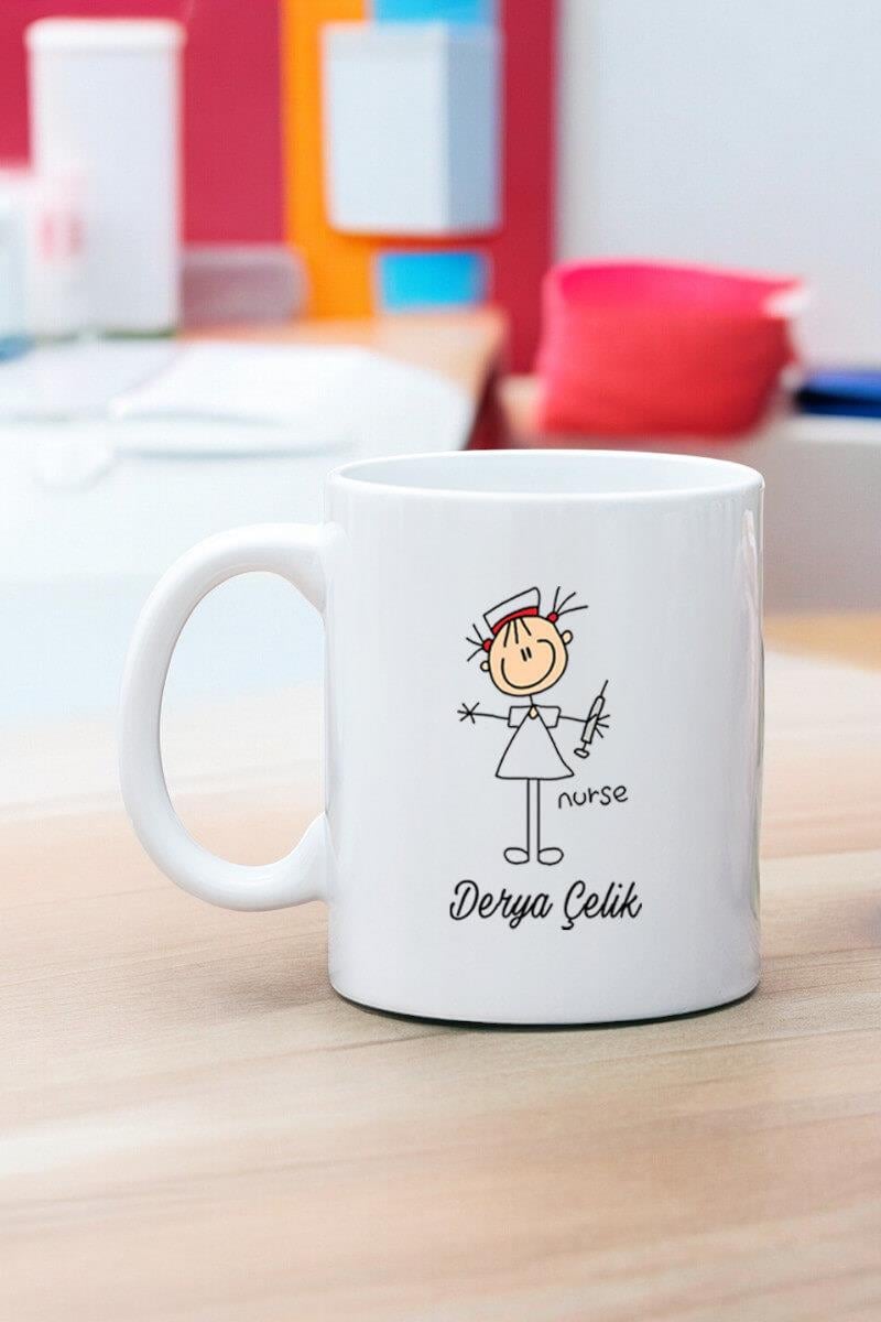 Hemşireye Hediye Hemşire Karikatürü Beyaz Kupa Bardak