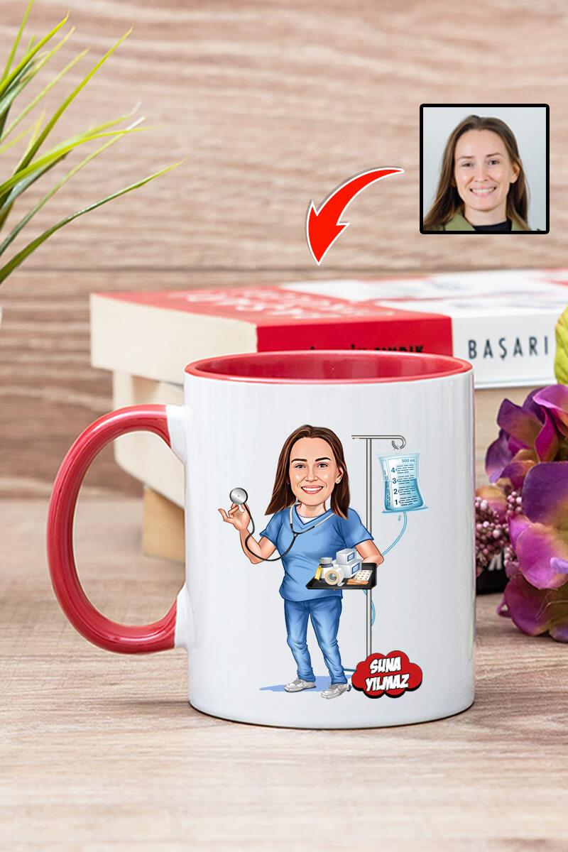 Hemşireye Hediye Kişiye Özel Hemşire Karikatürlü Kupa Bardak