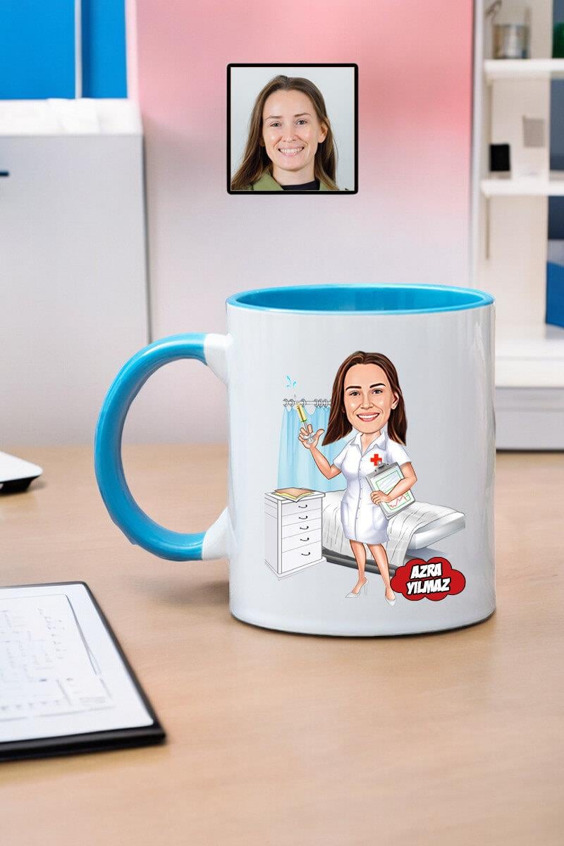 Hemşireye Özel Hediye Kişiye Özel Karikatürlü Kupa Bardak