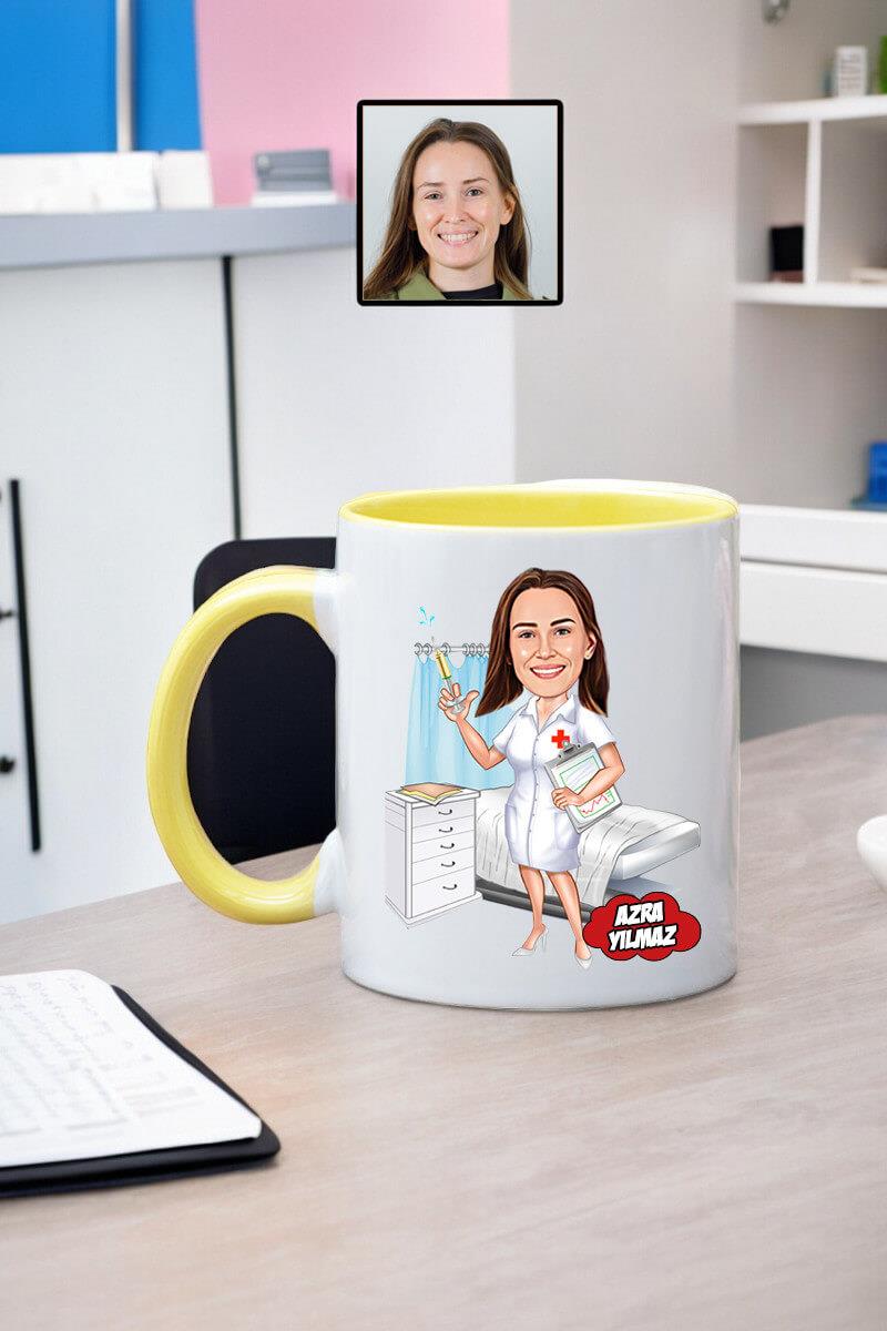 Hemşireye Özel Hediye Kişiye Özel Karikatürlü Kupa Bardak