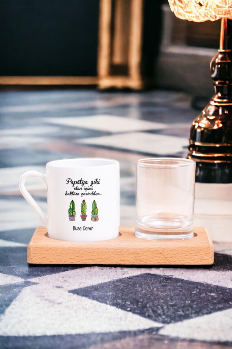 İçimi Kaktüse Çevirdiler Ahşap Sunumlu Türk Kahvesi Fincanı