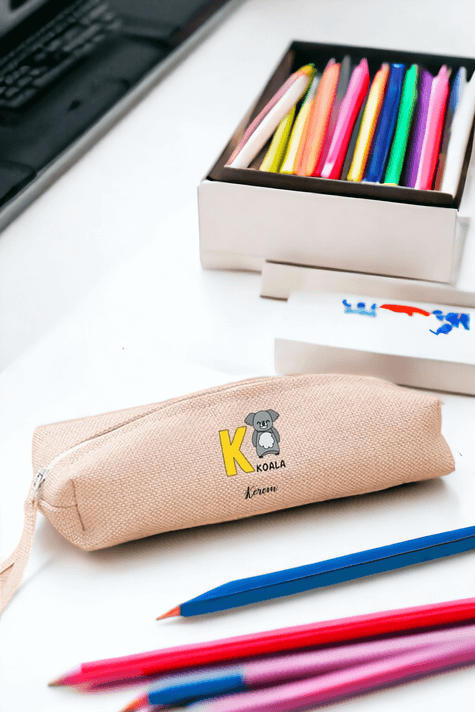 İngilizce Öğreniyorum Çocuklara Özel Baş Harfli Keten Bez Kalemlik