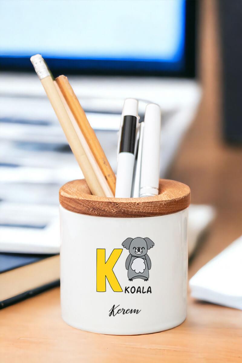 İngilizce Öğreniyorum Çocuklara Özel Baş Harfli Ahşap Kapaklı Kalemlik