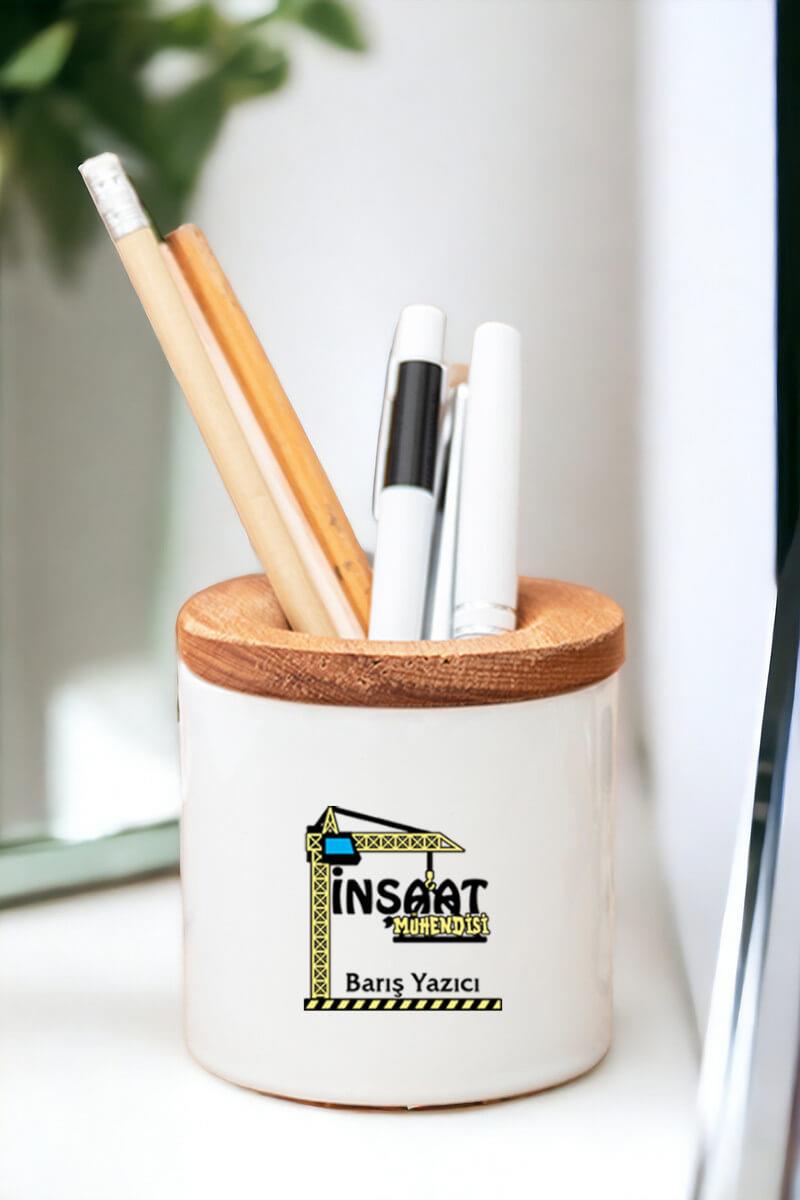 İnşaat Mühendisi Ahşap Kapaklı Kalemlik