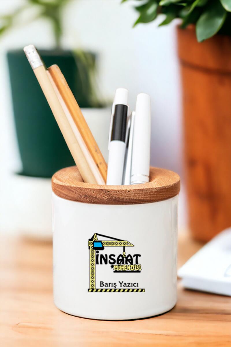 İnşaat Mühendisi Ahşap Kapaklı Kalemlik