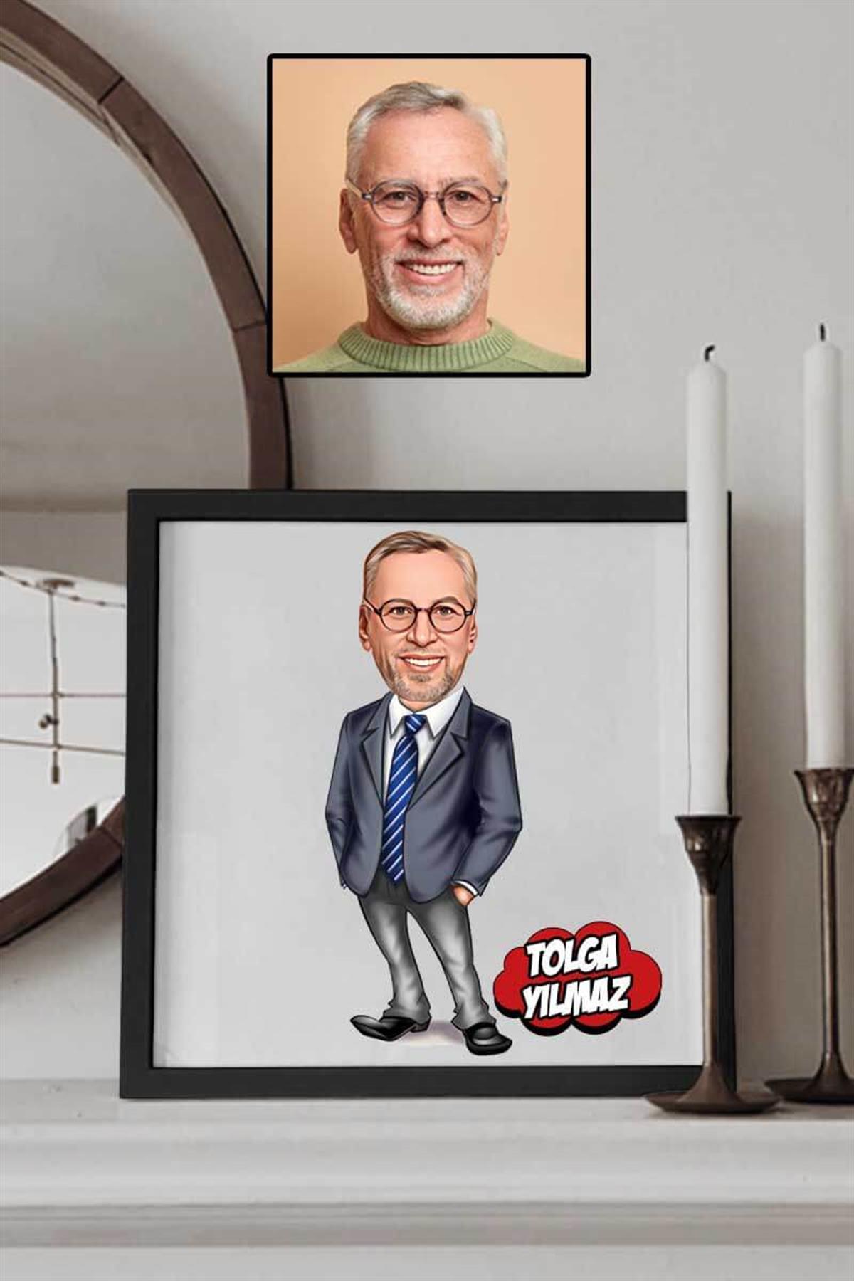 Erkek Yöneticiye Hediye Karikatürlü Kare Çerçeve