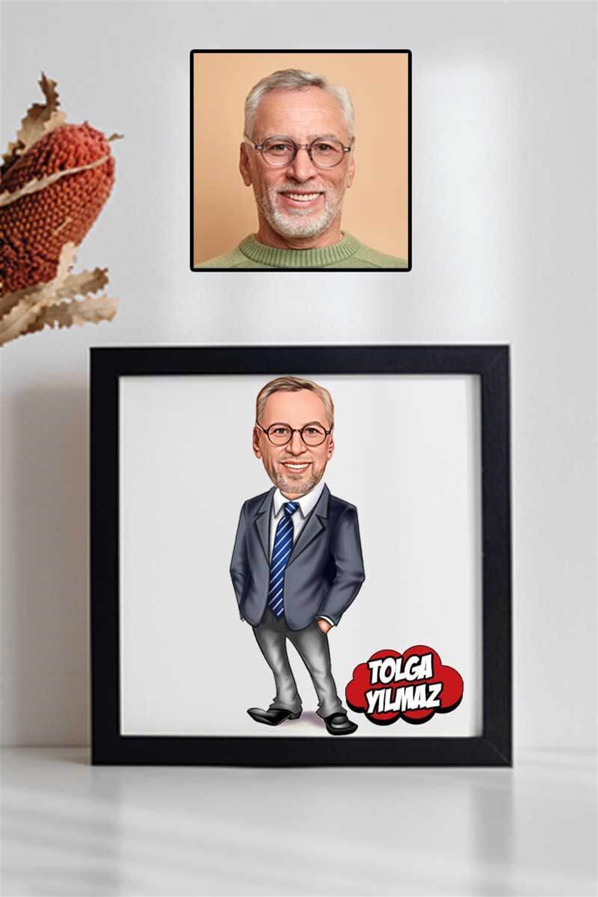 Erkek Yöneticiye Hediye Karikatürlü Kare Çerçeve