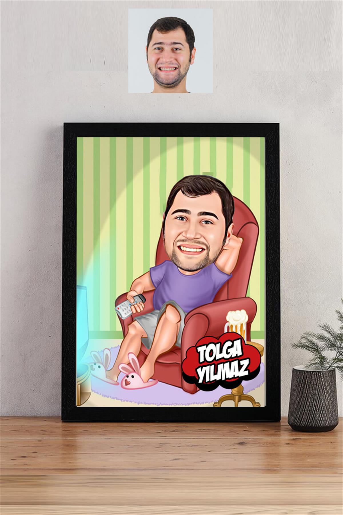 İş Arkadaşına Emeklilik Hediyesi Karikatürlü Dikdörtgen Çerçeve