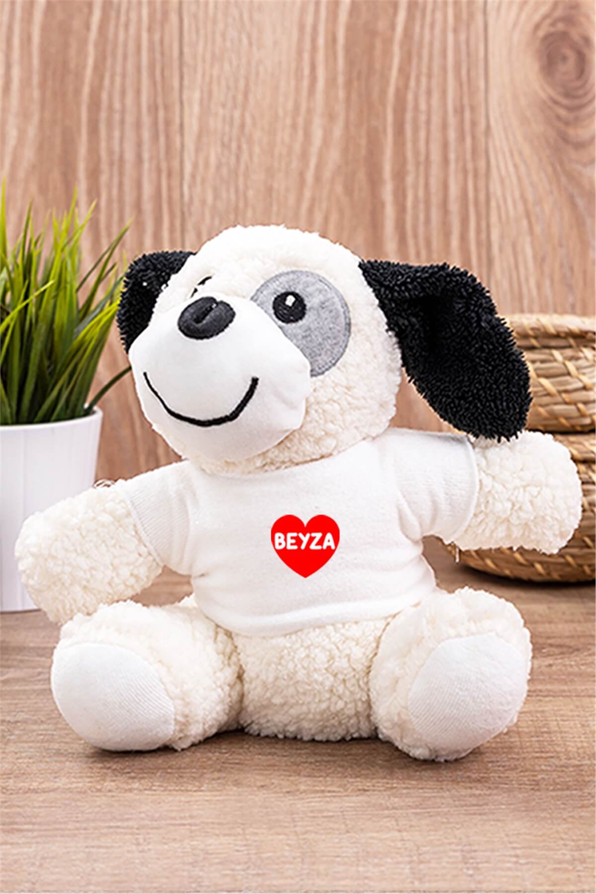 İsim Yazılı Kırmızı Kalpli Peluş Köpek