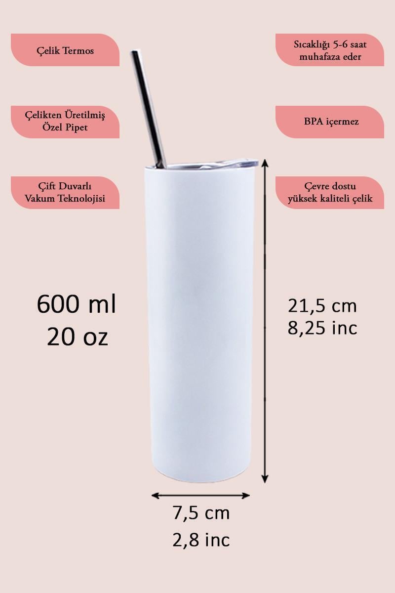 İsme Özel Çelik Pipetli Termos Bardak