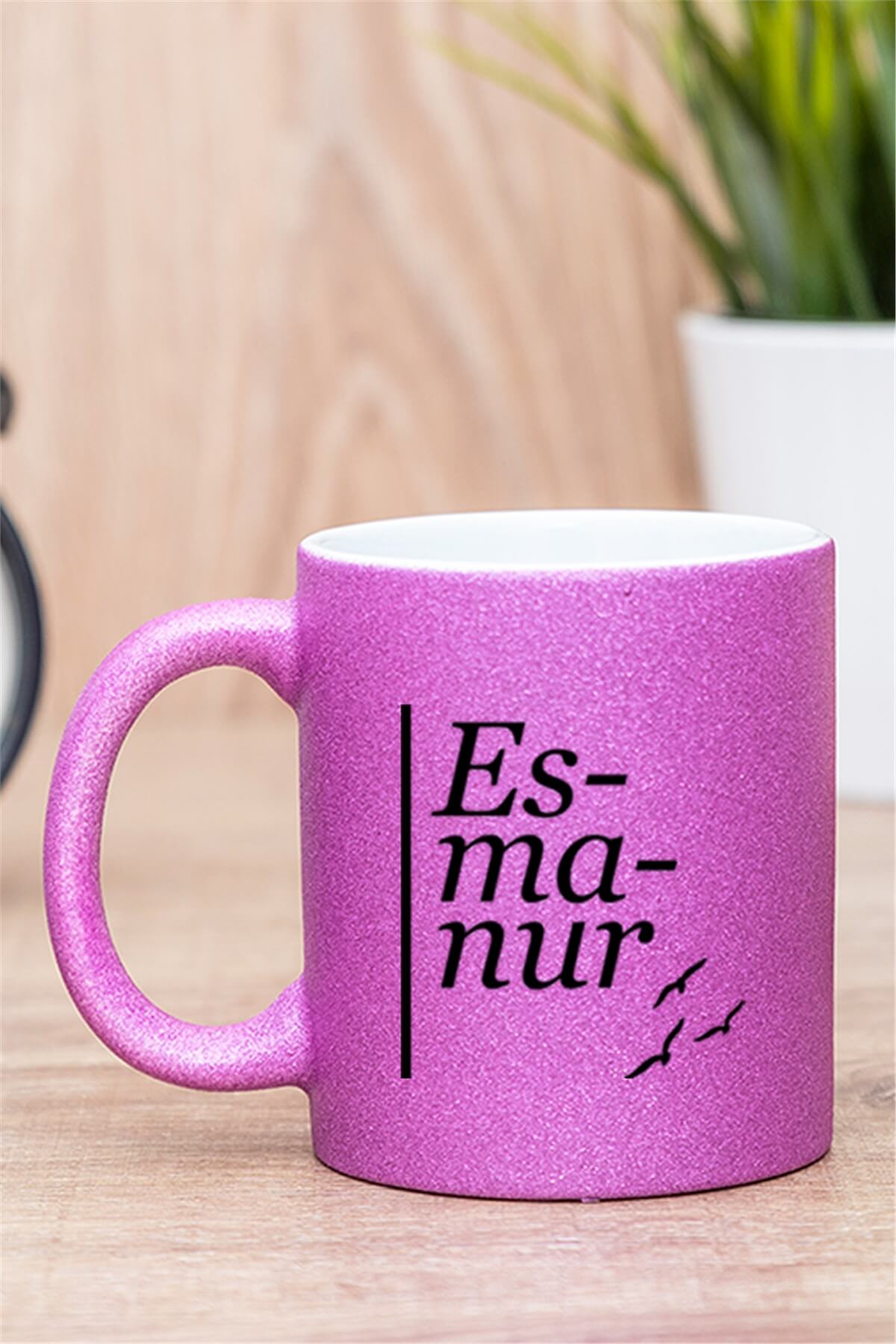 İsme Özel Heceli Simli Pink Kupa Bardak