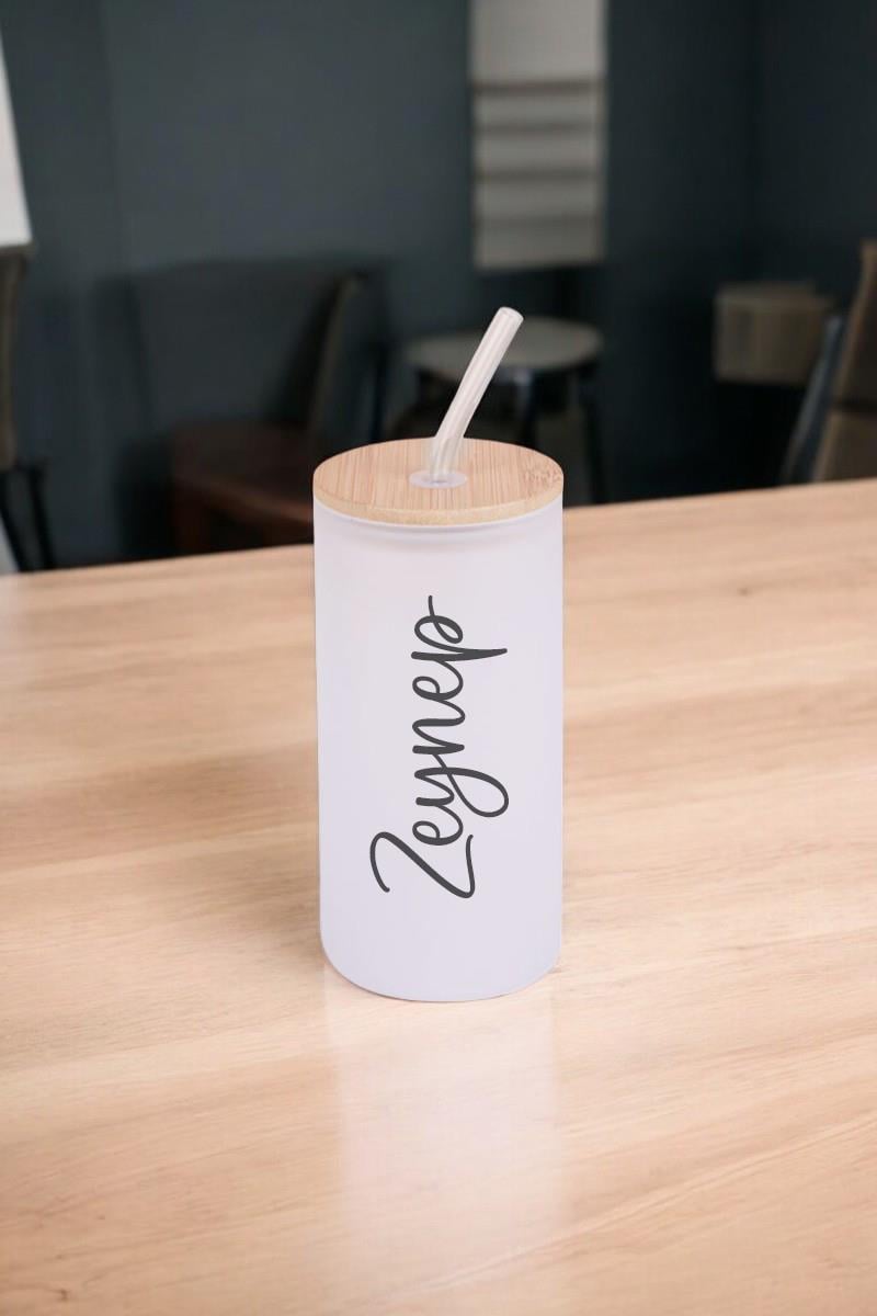 İsme Özel Pipetli Buzlu Cam Bardak