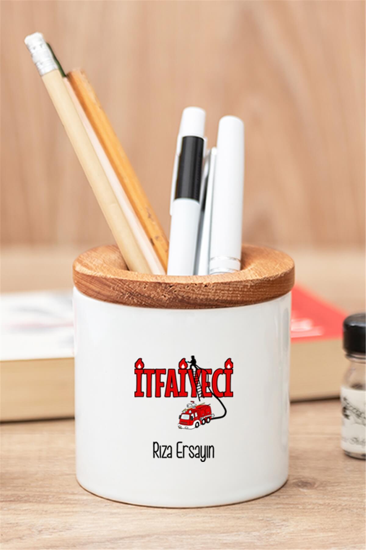 İtfaiyeci Ahşap Kapaklı Kalemlik