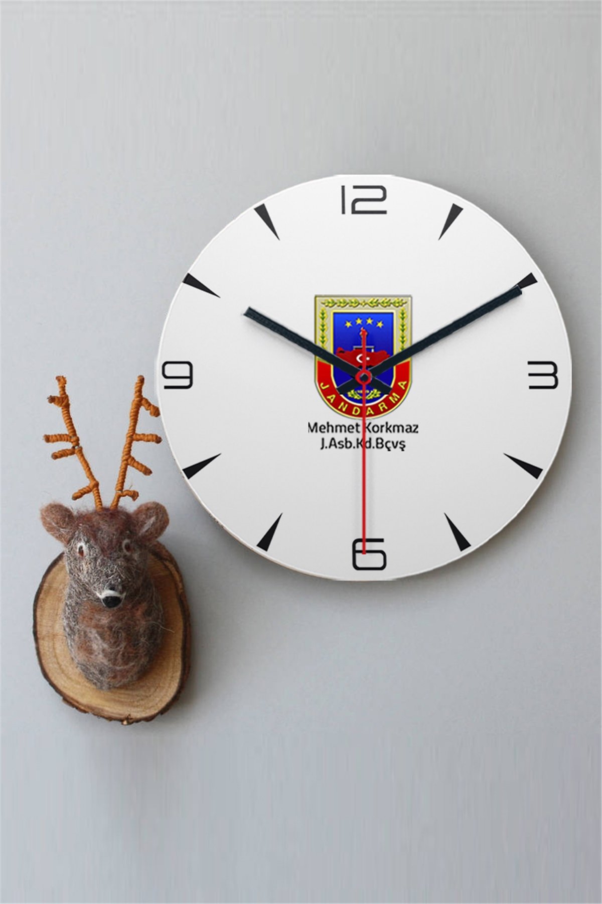 Jandarma Logolu Ahşap Duvar Saati